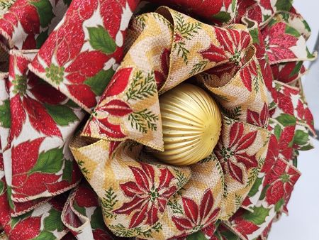 Festive Poinsettia Ribbon Flower Wreath